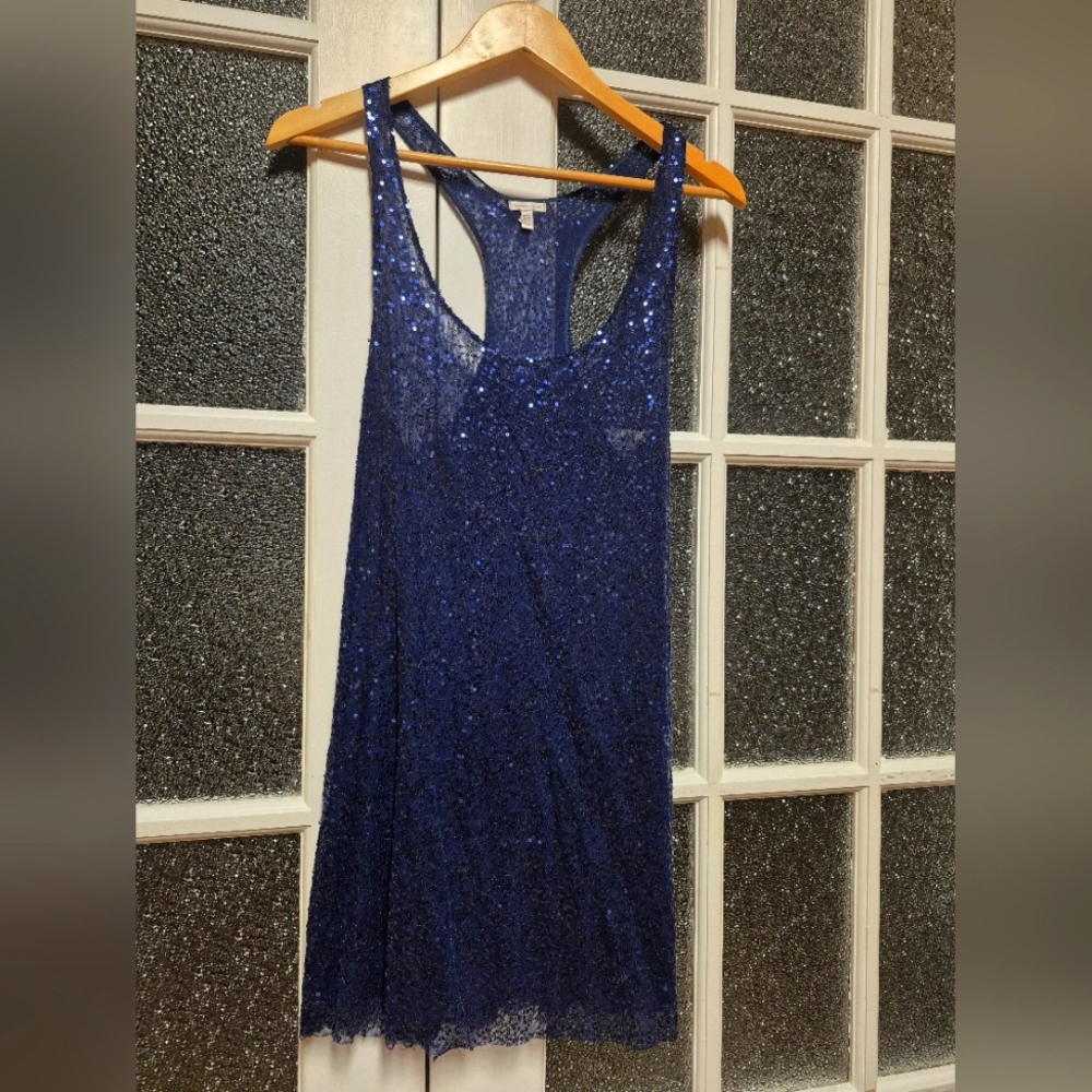 Victoria’s Secret sequin navy blue racerback slip dress nylon mesh Y2K